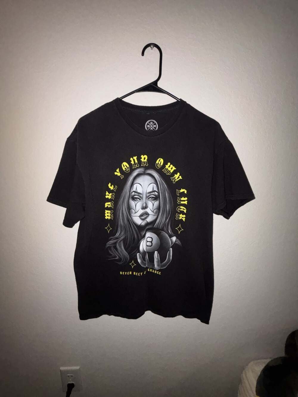 DOM "Make Your Own Luck" Graphic T-Shirt Featuring Pinup Girl with 8 Ball